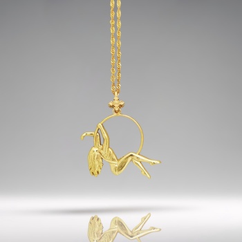 Image 1 of Въздушна акробатика - Женски спортен медальон от сребро 925 с 18k позлатено покритие - Ръчно изработено бижу талисман за гимнастички и танцьорки - Идеален подарък за спортист, треньор или артист - ssj