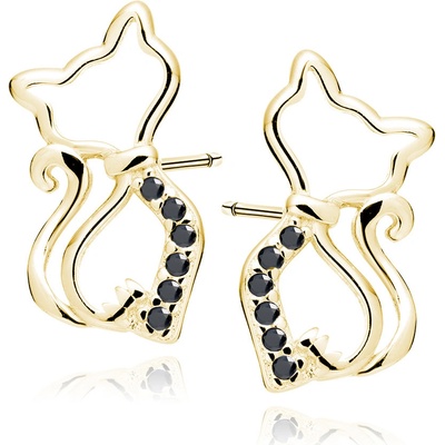 Lunica Stříbrné náušnice ZLATÁ KOČKA BLACK 0798