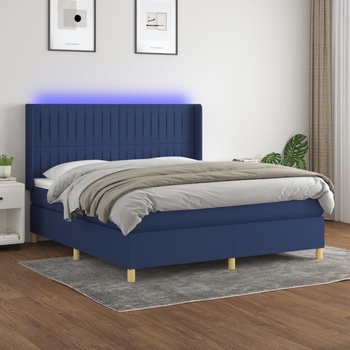 vidaXL Боксспринг легло с матрак и LED, синьо, 160x200 см, плат (3139051)