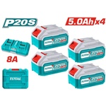 TOTAL Акумулаторни батерии и двойно зарядно TOTAL INDUSTRIAL, 20 V, 5.0 Ah, Комплект 5 части (TL IND TFBCLI20285E)