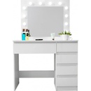 Aga Toaletný stolík so zrkadlom a osvetlením + taburet MRDT09-GW Lesklý biely