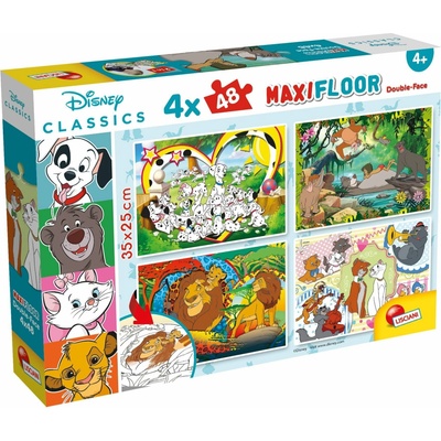 Lisciani Oboustranné MAXI 4x48 dílků Disney Classics pohádky s omalovánkami