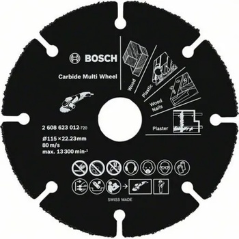 Bosch Диск карбиден за рязане Bosch на дърво, пластмаса, цветни метали 115 мм, 22.23 мм, 1 мм, Carbide Multi Wheel-2 608 623 012