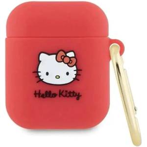 Hello Kitty Кейс Hello Kitty Silicone 3D Kitty Head за AirPods 1/2, червен (Hel000069-0)