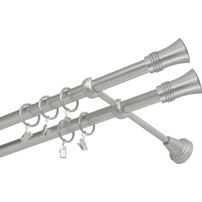OK-GarnýžeCZ Garnýž kovová dvouřadá 16mm Capri double satina 160 cm do stěny / kroužky s háčkem