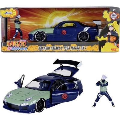 Jada Autíčko Mazda RX-7 1993 kovové s otvárateľnými časťami a figúrka Kakashi dĺžka 20 cm 1:24