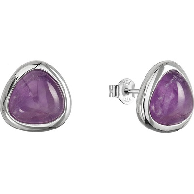Evolution Group Stříbrné náušnice trojúhelník s pravým ametystem 11728.3