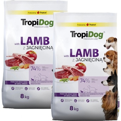 Tropidog Premium Adult Small Breeds s jehněčím a rýží 2 x 8 kg
