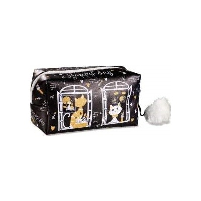 Kosmetická taška s kočkou a pomponem 3 varianty černá – Zboží Dáma