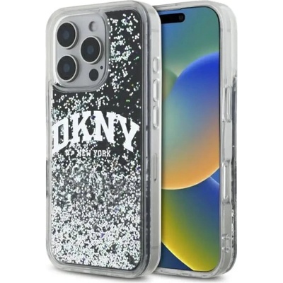 DKNY DKHCP16LLBNAEK iPhone 16 Pro 6.3" черен/черен твърд калъф Liquid Glitter Arch Logo (3666339336288)