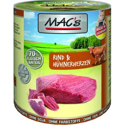 MAC's Mac’s Cat Adult, консерва за пораснали котки, БЕЗ ЗЪРНО, с Говеждо месо и пилешки сърца (мин. 70% месо), 400 гр - Германия - 819VE