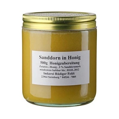 Rüdiger Feldt Imkerei + Bienenprodukte Rakytník řešetlákový v medu harmonický jemně ovocný 500 g