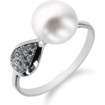Meucci Stylový stříbrný prsten s perlou a zirkony SP32R