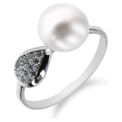 Meucci Stylový stříbrný prsten s perlou a zirkony SP32R