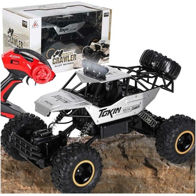 KIK RC Rock Crawler 4WD kovové 4x4 diaľkovo ovládané terénne auto strieborné 1:12