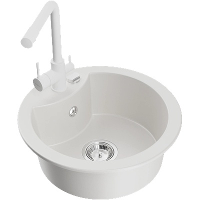 Mexen Diego гранитна мивка 1-камерна със кухненски смесител Duero, бял - 6512-20-671600-20 (6512-20-671600-20)