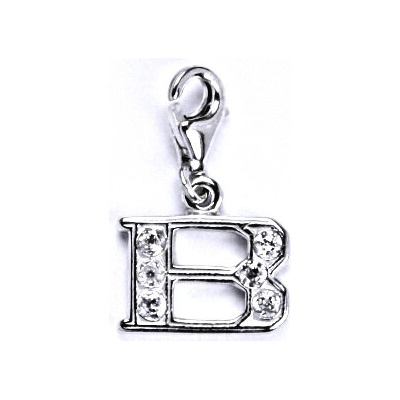 Čištín Stříbrný přívěšek na karabinku se zirkony písmenko B, P 1106