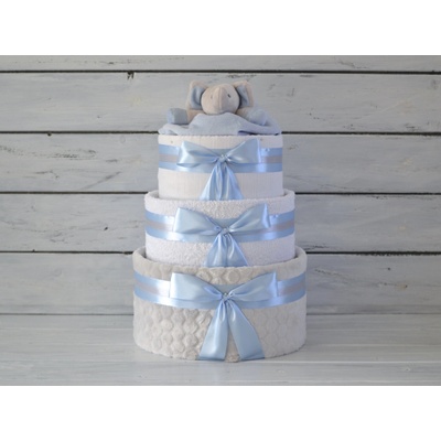 dortNEdort Třípatrový plenkový dort zdobený medvídkem nebo sloníkem usínáčkem Šedá deka světle modrý mašle a slon – Zbozi.Blesk.cz