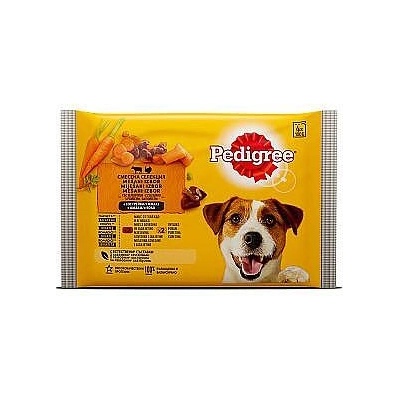 PEDIGREE Мокра храна за кучета в сос Pedigree пауч с говеждо, агнешко, пуешко и моркови, 4 х 100 г