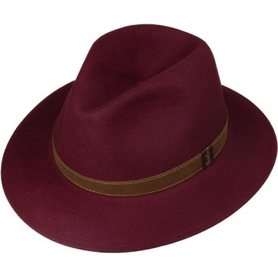 Unisex bordó klobouk Borsalino s hnědým koženým páskem