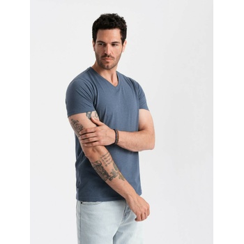 Ombre Clothing Мъжка памучна класическа тениска BASIC с V-образно деколте - синя V18 OM-TSBS-0145 Ombre Clothing Ombre Clothing | Sin | МЪЖЕ | S