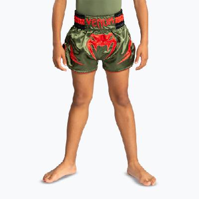 Детски шорти за тренировка Venum Inferno Kids Muay Thai army green/orange