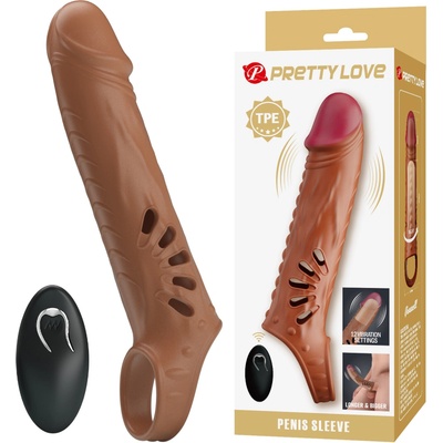 Pretty Love Qwanell Vibrating Penis Sleeve with Remote Dark Skin