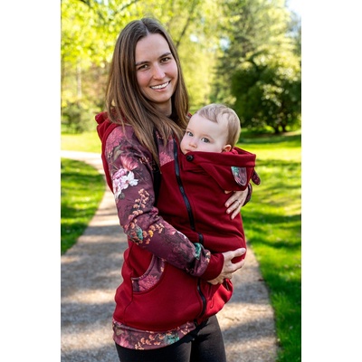 Jsem máma nosicí mikina s kapucí Bordó s květy