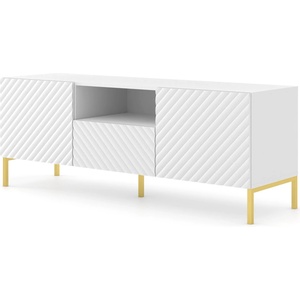 BIM Furniture ТВ шкаф Surf 2D1S, 150 см, бял мат, златни крака (SURFTVST150SWGLEGS)