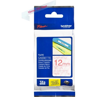 BROTHER TZE-132 červená na priehľadnej 12 mm