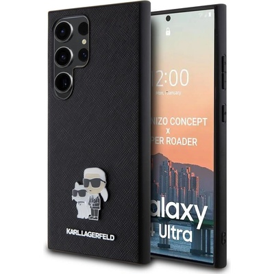 KARL LAGERFELD PU Saffiano Metal Karl and Choupette Case - дизайнерски кожен кейс за Samsung Galaxy S24 Ultra (черен)