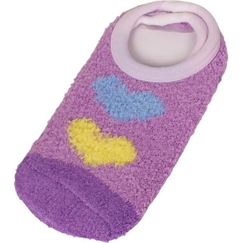Детски терлици от букле в лилаво със сърца в жълто и синьо