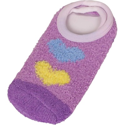 Детски терлици от букле в лилаво със сърца в жълто и синьо