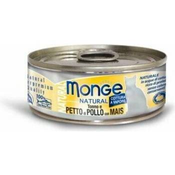 MONGE Natural Cat tuniak s kuracími prsiami a kukuricou 80 g