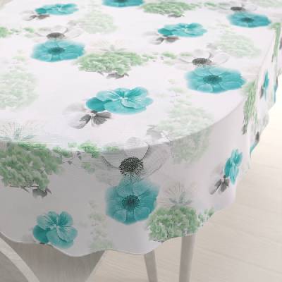 Biante Teflónový oválny obrus TF-044 Tyrkysové ruže na bielom 140x220 cm