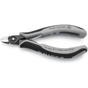 KNIPEX Клещи диагонални резачки, черно-сива ръкохватка 125мм, ESD, с отваряща пружина, Knipex (K7902125ESD)