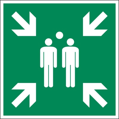 Značka Zhromaždisko, ISO 7010, fólia, fotoluminiscenčná, samolepka, 200 x 200 mm, BJ = 5 ks