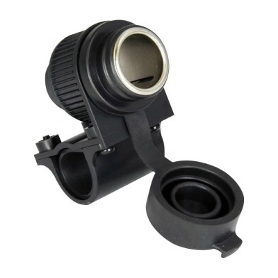 Zásuvka 12V štandard Oxford EL101 s objímkou pre uchytenie k riadítku a rúrkam s priemerom 22 a 25mm