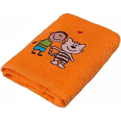 Škodák detský froté uterák chlapec s mačkou oranžový 30 x 50 cm