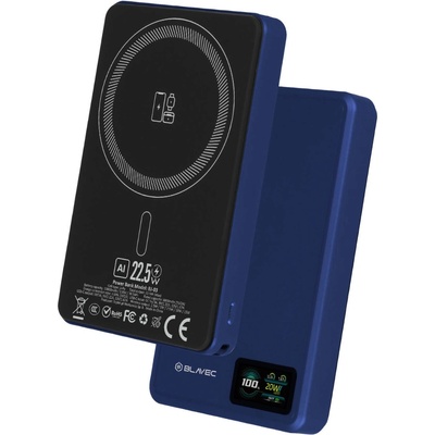 Blavec Преносима външна батерия с USB-C порт и безжично зареждане с MagSafe - Blavec Slim BJ-03 Magnetic Wireless Charging Power Bank 10000 mAh 22.5W (син) (PBBJ03-MC10N)