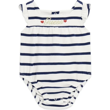 Guess Боди за новородено момиче в тъмно синьо и бяло райе със златен бродиран надпис Guess