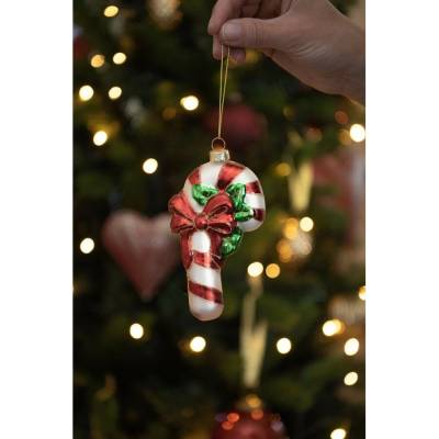 Clayre & Eef Vánoční skleněná ozdoba lízátko 7*3*13 cm