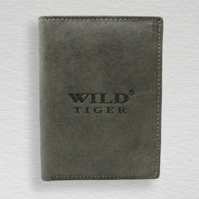Pánská šedá kožená peněženka WILD TIGER na výšku bez zapínání ražbou vlastního monogram u Ano