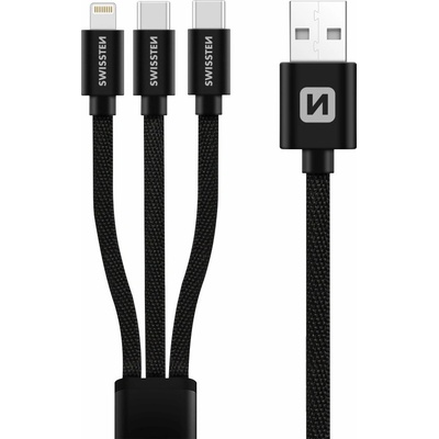 SWISSTEN DATA CABLE TEXTILE 3in1 1, 2 M BLACK Цвят: черен