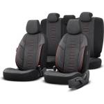  Комплект Луксозна Тапицерия OTOM текстил с еко кожа THRONE Design - Черна с червен шев, за Предни и Задни Седалки