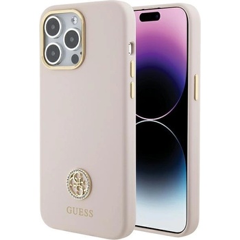 GUESS Кейс Guess GUHCP15XM4DGPP за iPhone 15 Pro Max 6.7"", розов / розов, твърд, Silicone Logo Strass 4G (KXG0075311)