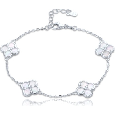 MINET Stříbrný náramek čtyřlístky s bílou perletí JMAS7058WB20