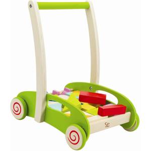 Hape Дървена проходилка за бутане HaPe International - Kоличка с блокчета (H0371) - baby Проходилка