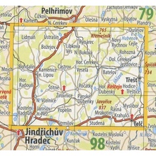 KČT 77 Jihlavské vrchy a Pelhřimovsko jih - nástěnná turistická mapa 90 x 60 cm Varianta: mapa v dřevěném rámu, Provedení: Ticiago šedý