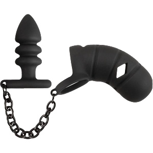 Black Velvets Cock cage with butt plug - sexyelephant